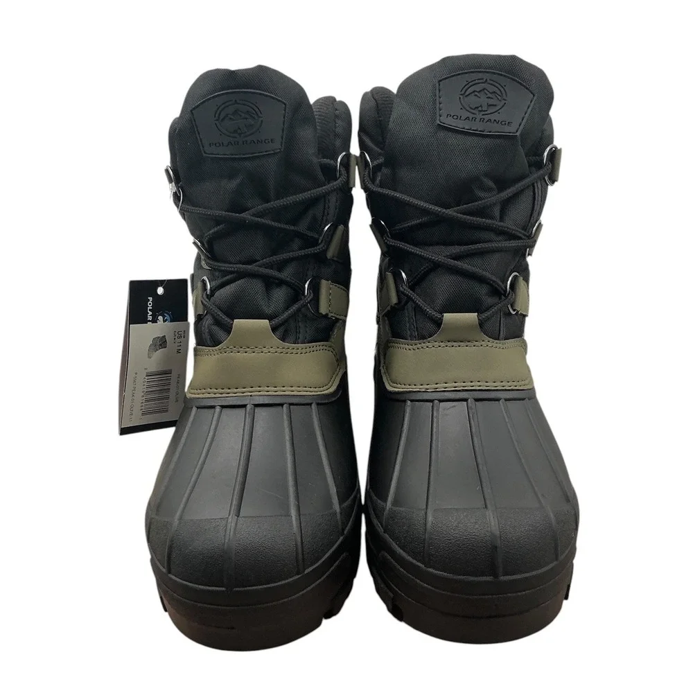 Polar Range Peak-01 Mens Winter Boots Waterproof Duck Boots Olive Black Size 11